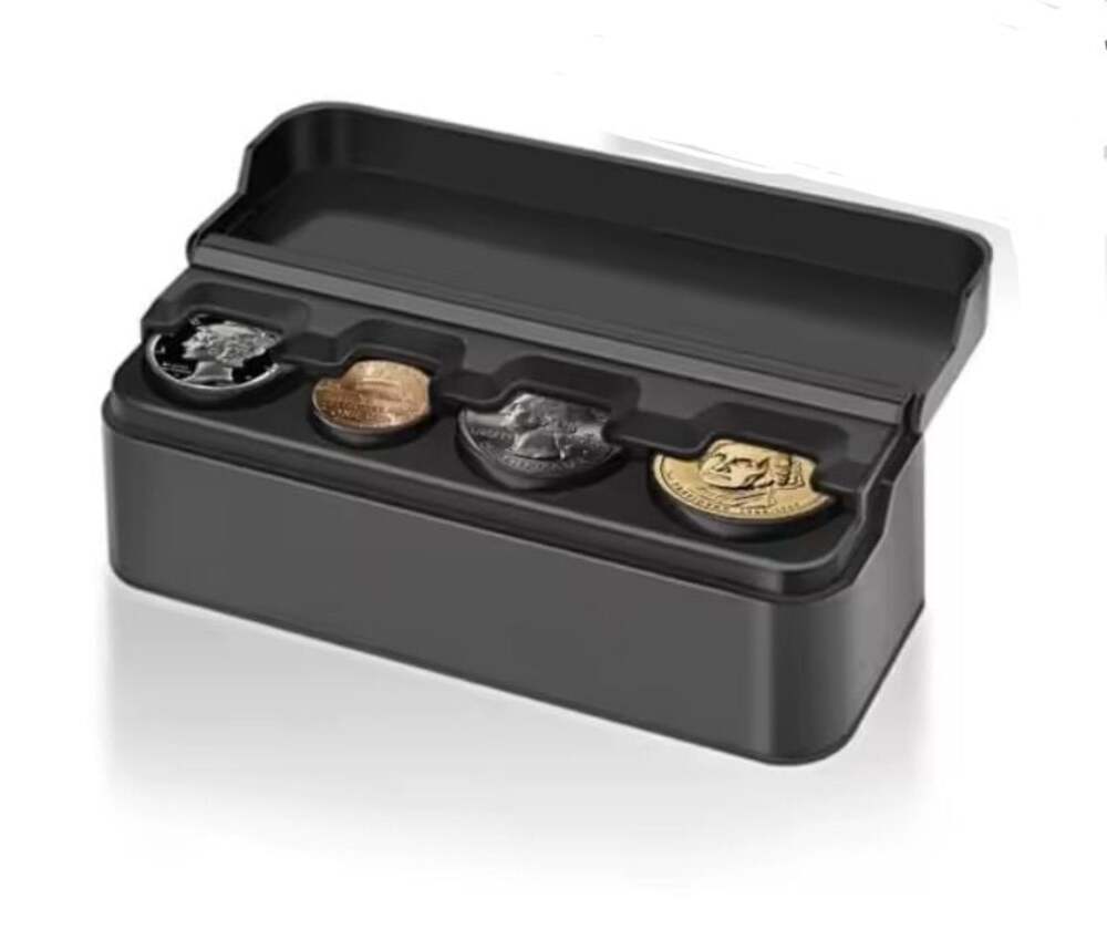 Universal Car Coin Holder Organizer w/ Flip Lid, 4-Compartment Change Case